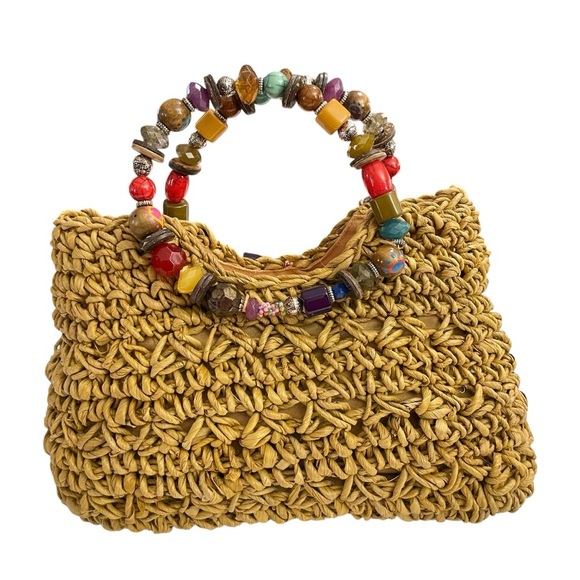 Cappelli straw beaded handle summer spring bag purse handbag tote Vintage - Picture 2 of 13